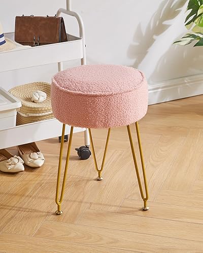 Miniatura 8 de IBUYKE Taburete de terciopelo con respaldo redondo para reposapiés, otomano, mesa auxiliar para tocador de maquillaje, silla de tocador de