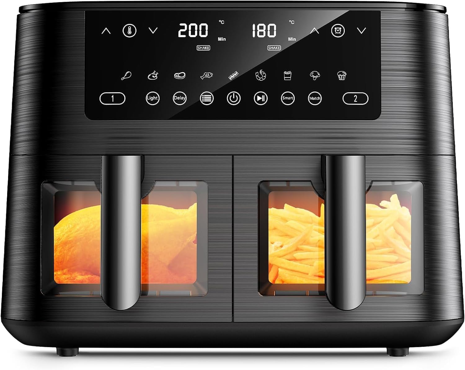 Heißluftfritteuse Dual Zone 9L XL Sichtfenster Gesund ohne Öl Timer-Funktion 9-in-1 Kochvorgaben