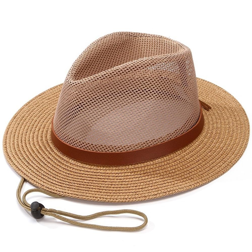 Cappello di Paglia Estivo da Uomo Cappello a Bombetta Casual da Uomo con Cappello Estivo in Paglia (Color : Khaki, Size : M)