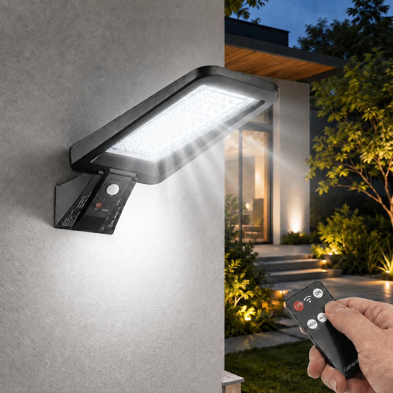Beuaati Solar Lights Outdoor,Solar Security Lights Outdoor Motion Sensor,Solar Powered LED Sconce Remote 2 Light Modes & 2 brightnesses, IP65 Waterproof Flood Light for Fence, Garage, Yard (1 Pack)