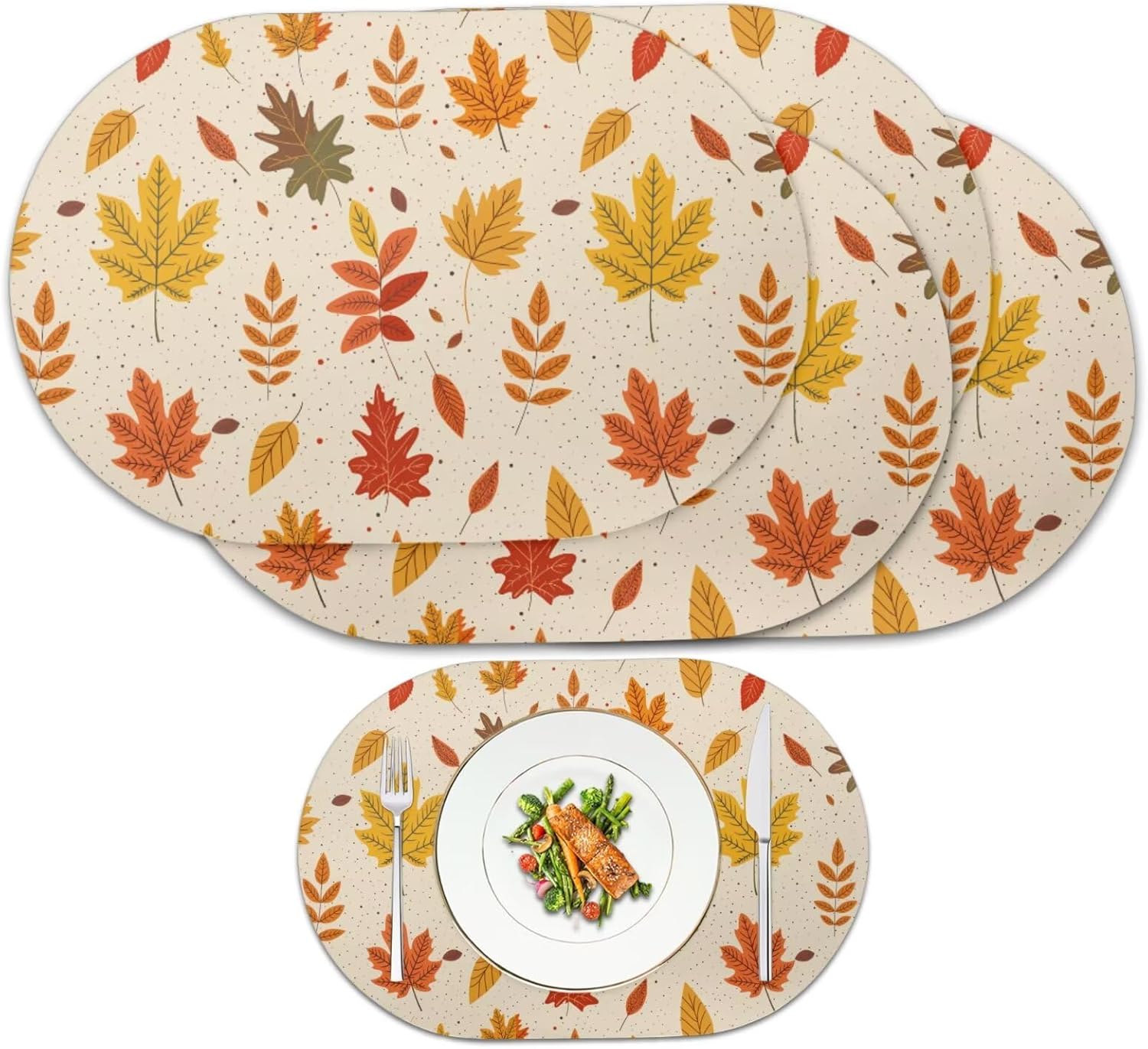 Maple Placemats Set of 4 Heat Resistant 18x12 Inch Dining Table Mats for Thanksgiving Table Setting Decor Oval Place Mats Waterproof