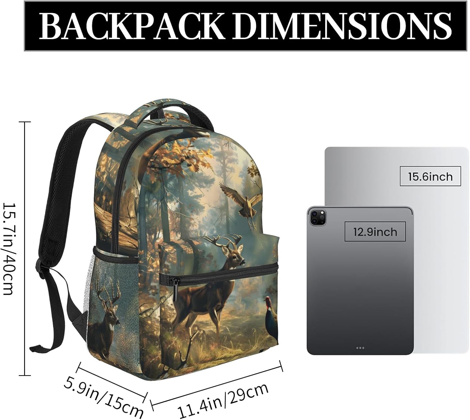 Deer Forest Wildlife Backpack, Travel Backpacks Laptop Rucksack for Women, School Bookbag for Kids Girls Boys Teens, Nature Animal Back Pack Accessories Bag for Work, Ideal Gifts for Hunters Lovers