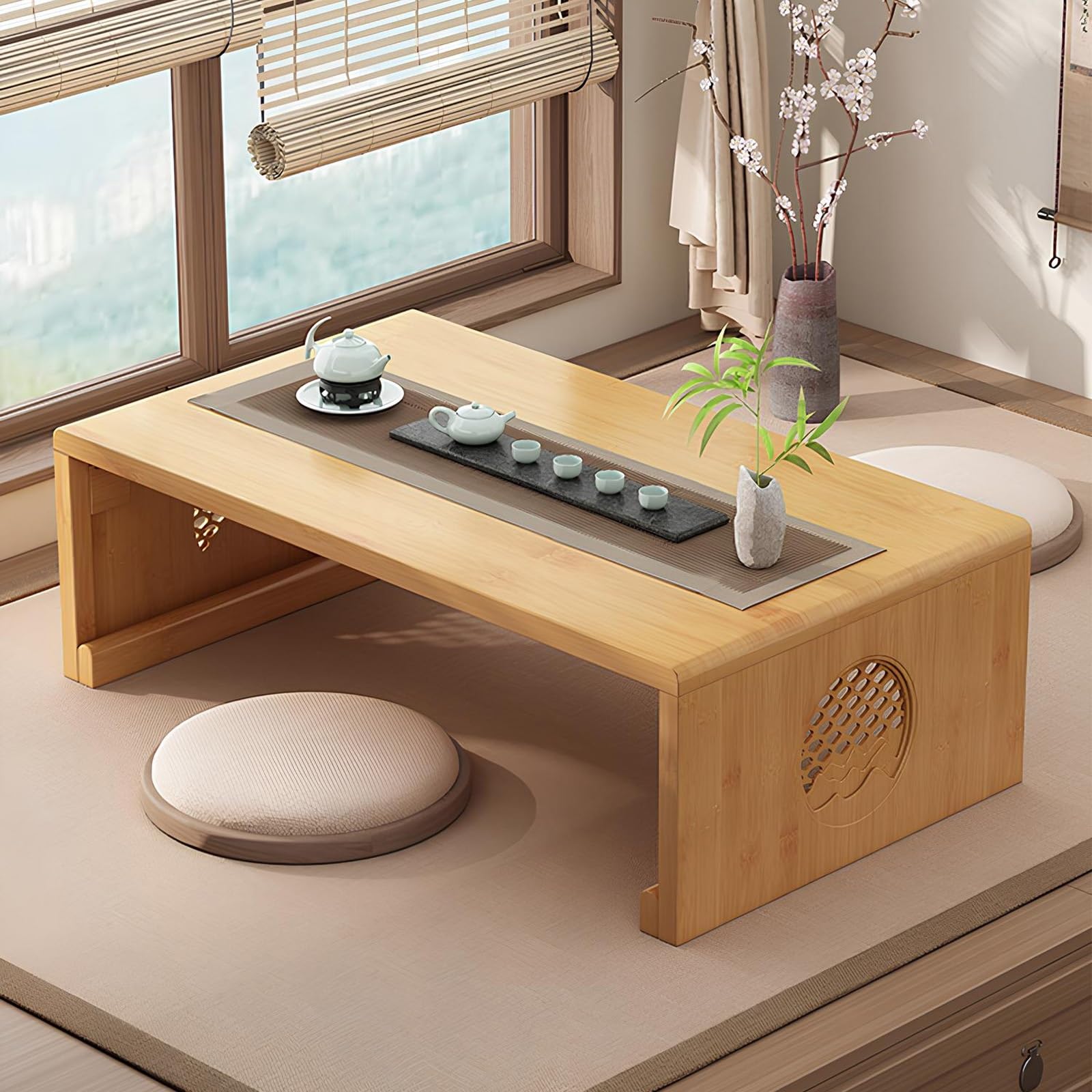 Table basse pliable de style japonais en bambou naturel couleur noyer