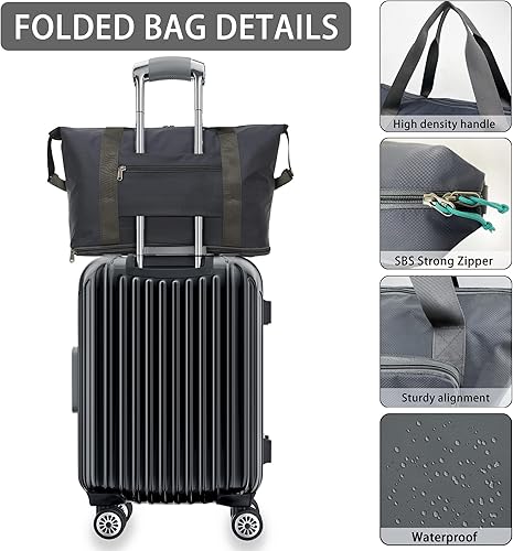 Miniatura 5 de Bolsa de viaje plegable, bolsa de equipaje portátil, gran capacidad, ligera, tela Oxford impermeable, para viajes, trabajo, Errandable, fin de