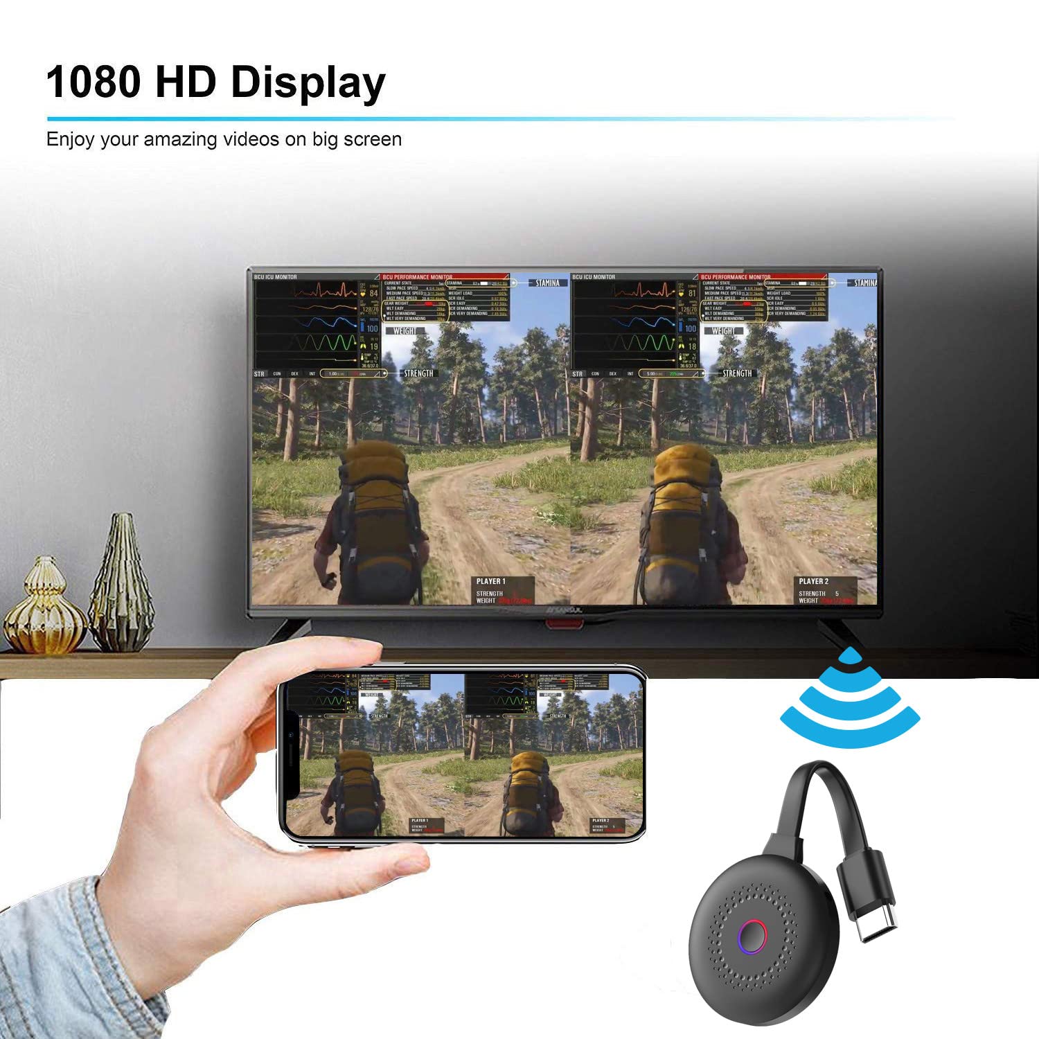 Dongle D'affichage Wifi, Adaptateur HDMI sans fil 1080p pour Diffusion Vidéo de Fichiers D'image, Récepteur TV en Streaming Compatible avec Android/Windows/iOS/Mac, Mise en Miroir vers TV/Projecteur