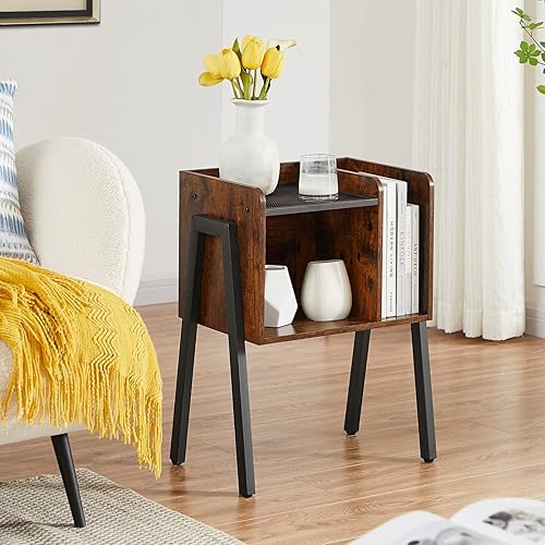 Miniatura 4 de VECELO Mesita de noche, mesa auxiliar industrialmuebles apilables con compartimentos de almacenamiento abiertos de 2 niveles para dormitorio, sala