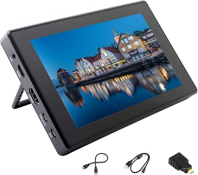 ingcool 7inch HDMI LCD with Case for Raspberry Pi Capacitive Touchscreen 1024×600 IPS Display Screen Monitor Compatible with Raspberry Pi 4B/3B+/3B/Zero/Jetson Nano Support Windows 10/8.1/8/7