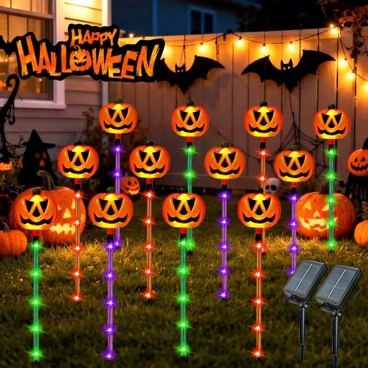 24 Pack Solar Pumpkin Lights Outdoor Waterproof for Halloween Decorations