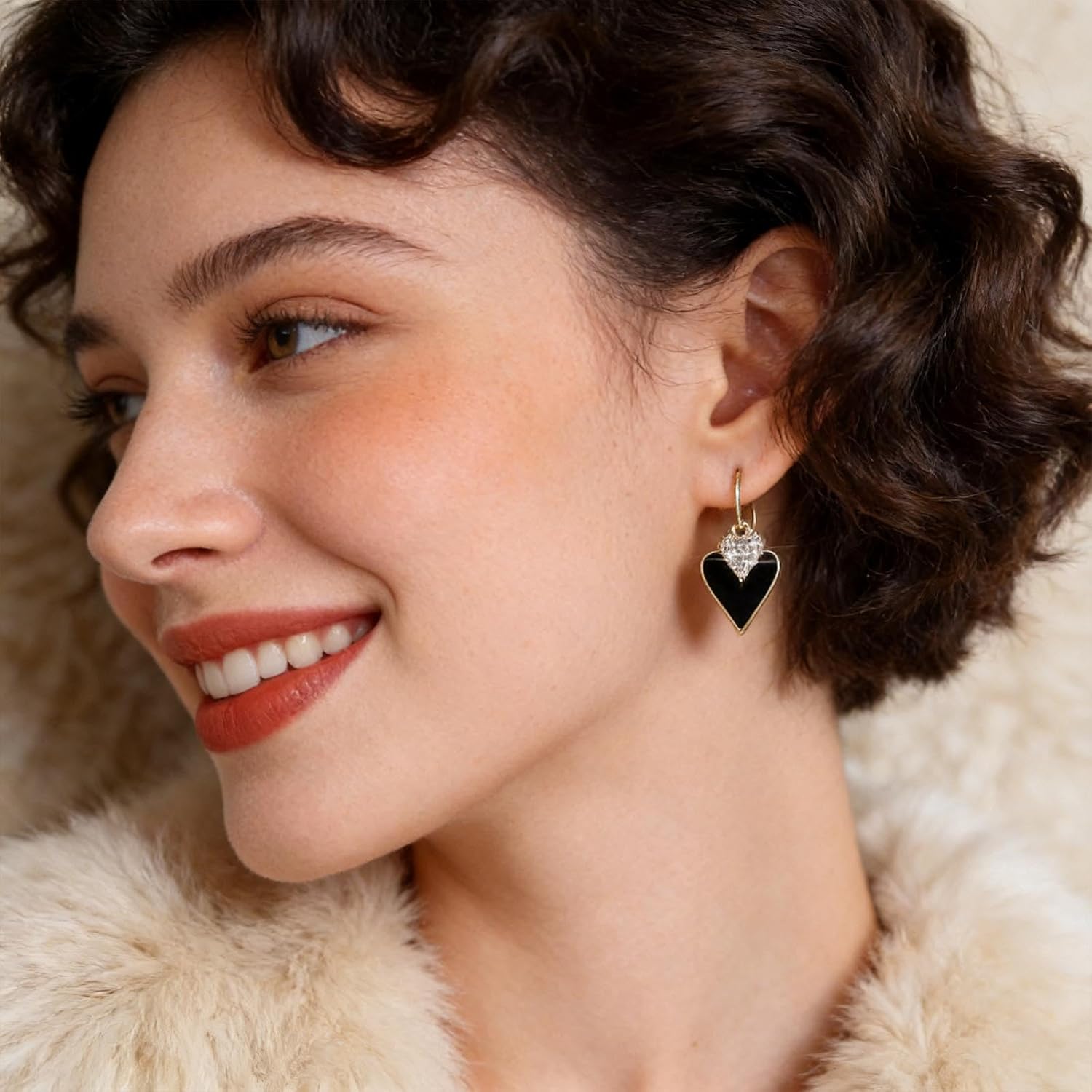 Vintage Crystal Heart Huggie Hoop Earrings Gold Rhinestone Heart Drop Earrings Black Love Dangle Earrings Love Heart Drop Hoop Earrings Jewellery for Women - Image 5