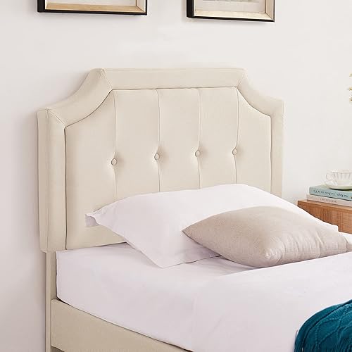 Miniatura 6 de VECELO Base de cama de plataforma tapizada individual con cabecera de panel cosida con botón ajustable, soporte de listones de madera fuerte, diseño