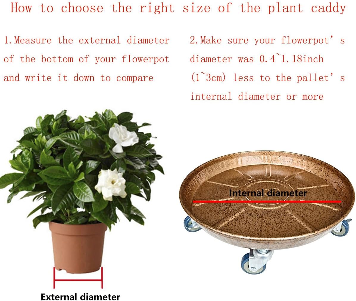 Mornteko Plant Pallet Caddy, 15.94" Heavy Duty Metal Planter Pot Mover, Plant Pot Pallet Dolly Caster with Iron Wheels, 2 Pack (15.94 inches, Bronze)