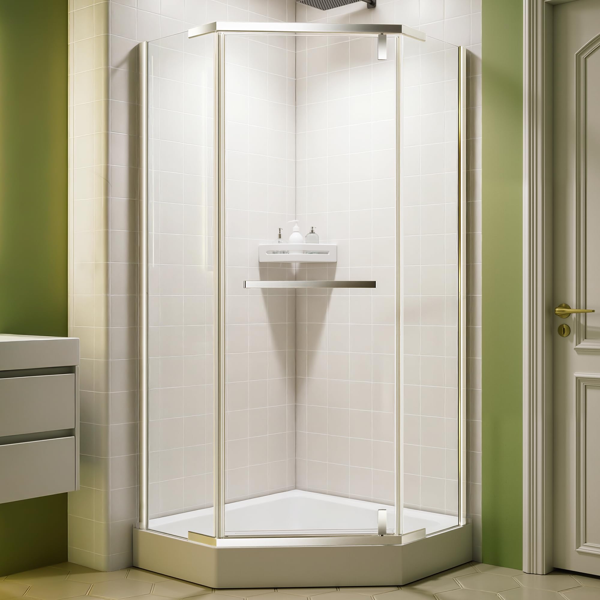 Photo 1 of ****** SEAL BY FACTORY****** 36 Neo-Angle Shower Door 36" W x 72" H Corner Shower Enclosure, 1/4” (6MM) SGCC Tempered Glass with Explosion-Proof Film, Pivot Glass Shower Doors in Chrome Finish (No Base)