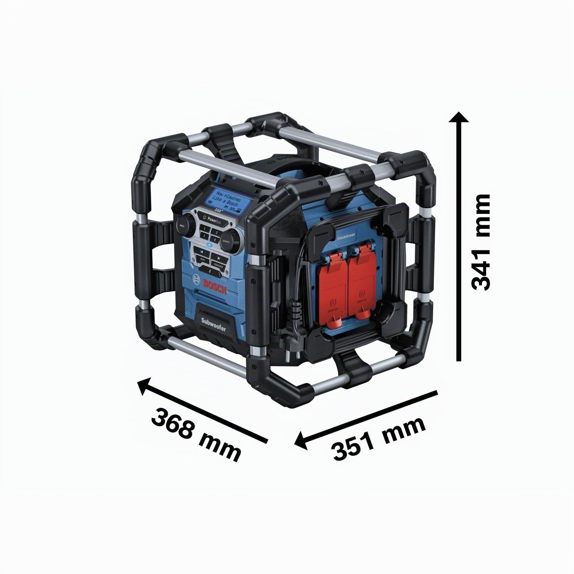 Bosch Professional 18V System Akku Baustellenradio GPB 18V-5 SC (Empfang über DAB+, Bluetooth, FM und AUX, inkl. AUX Kabel, 2x Batterie (AA))
