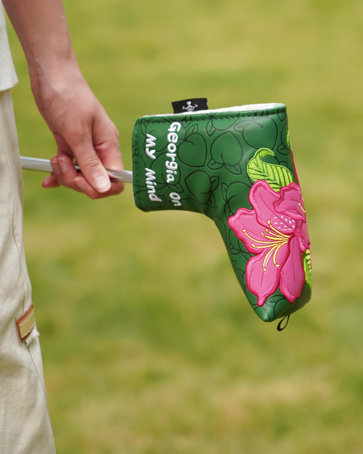 Big Teeth Golf Putter Cover Blade, Df3 Putter Cover for L.A.B. Df3 Golf Putter Headcover “Georgia On My Mind” Masters Theme Df3 Putter Headcover Magnetic Closure Green Peaches, Azaleas