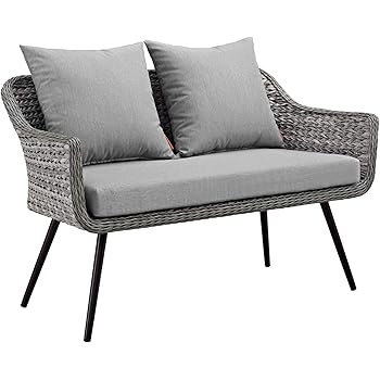 Amazon Com Contemporary Modern Outdoor Patio Balcony Garden Lounge Loveseat Sofa Grey Gray Fabric Rattan Wicker Garden Outdoor