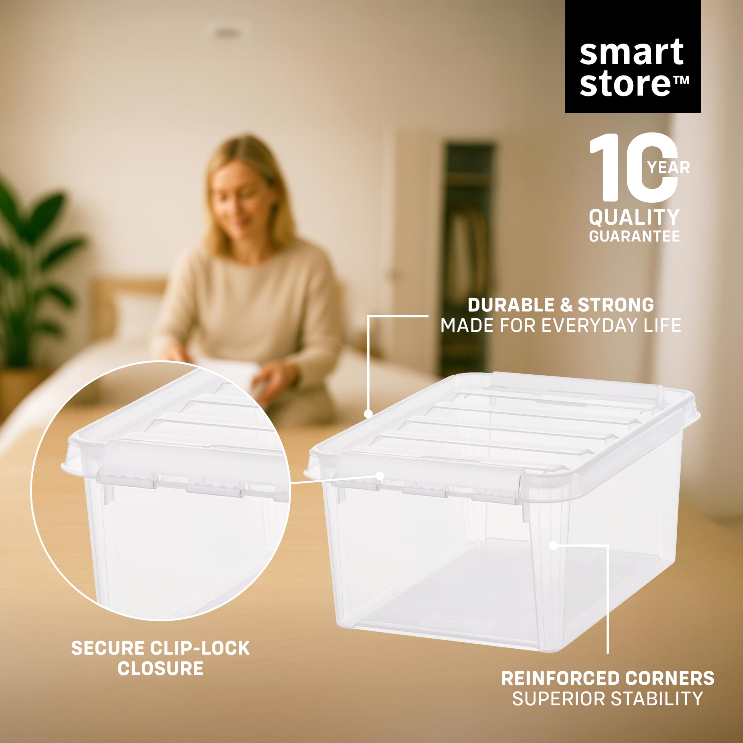 SmartStore - 10x Plastikowy pojemnik z pokrywką 14L (40x30x18cm)|Plastikowe szuflady z pokrywką|Materiał bezpieczny dla żywności|Kuchnia i organizacja|Bez BPA|Trwały pojemnik do domu i biura