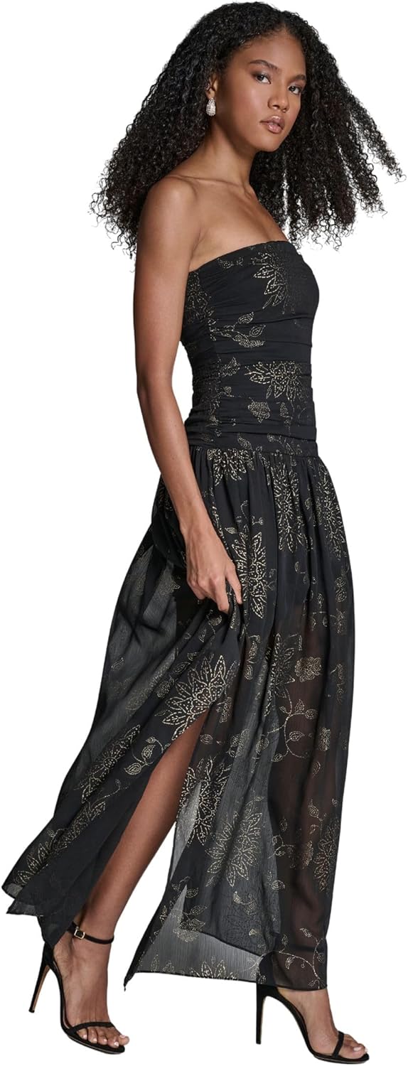 BCBG Women's Strapless Round Neck Floral Drop Waist Maxi Dress - Image 4