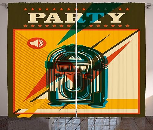 Miniatura 1 de Jukebox cortinas by ambesonne, impresión digital Retro. Fiesta temática de Old Antique de música Set de radio, salón o recámara ventana Cortinas 2