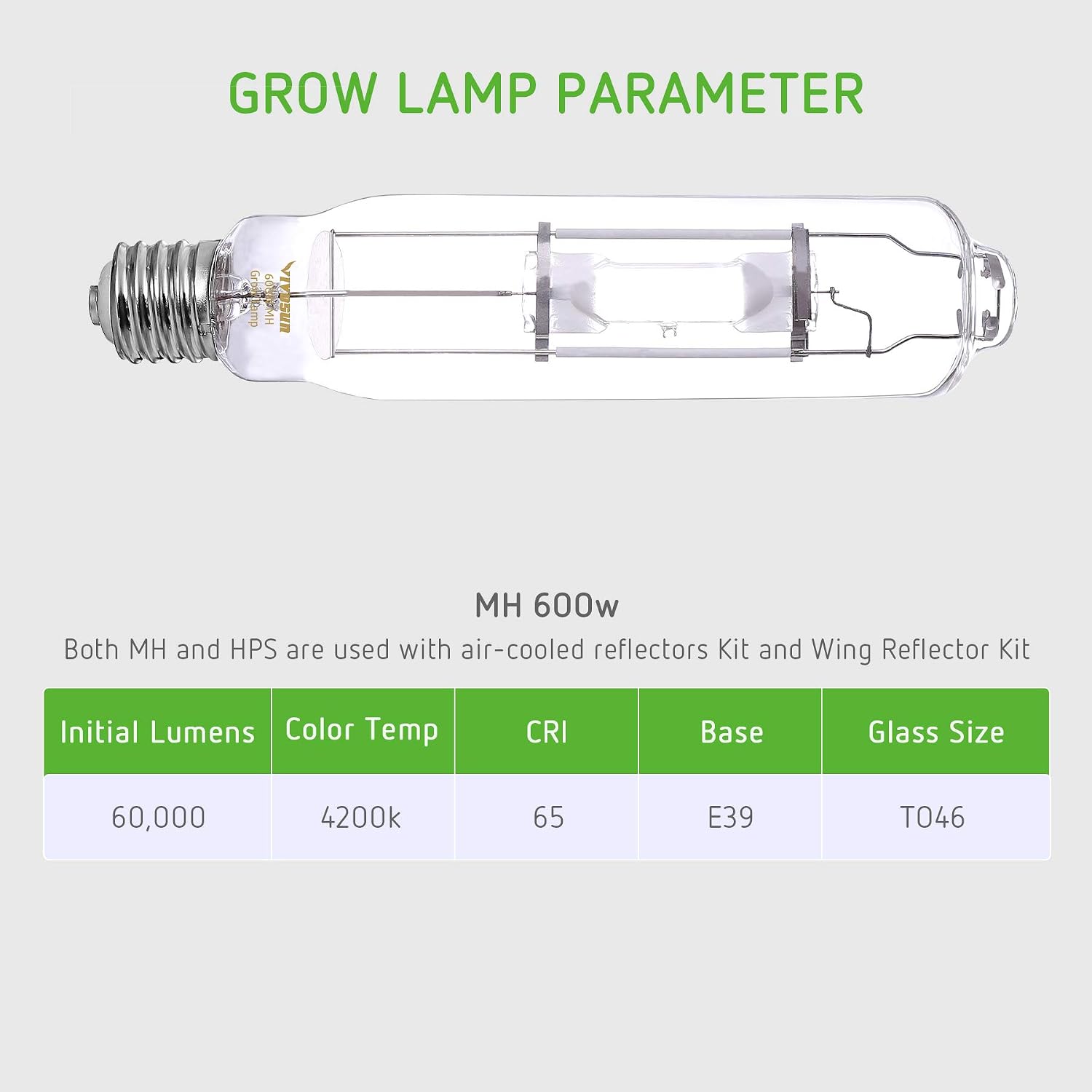 VIVOSUN Hydroponic Enhanced Blue and Violet Spectrums 600 Watt Vegetative Metal Halide MH Conversion Grow Light Bulb Lamp 60,000 Lumens