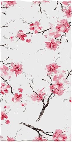 Toallas de mano con flores de cerezo sin costuras, toallas de baño con flores de acuarela rosa, toallas de cocina suaves florales de 13.6 x 29 pies