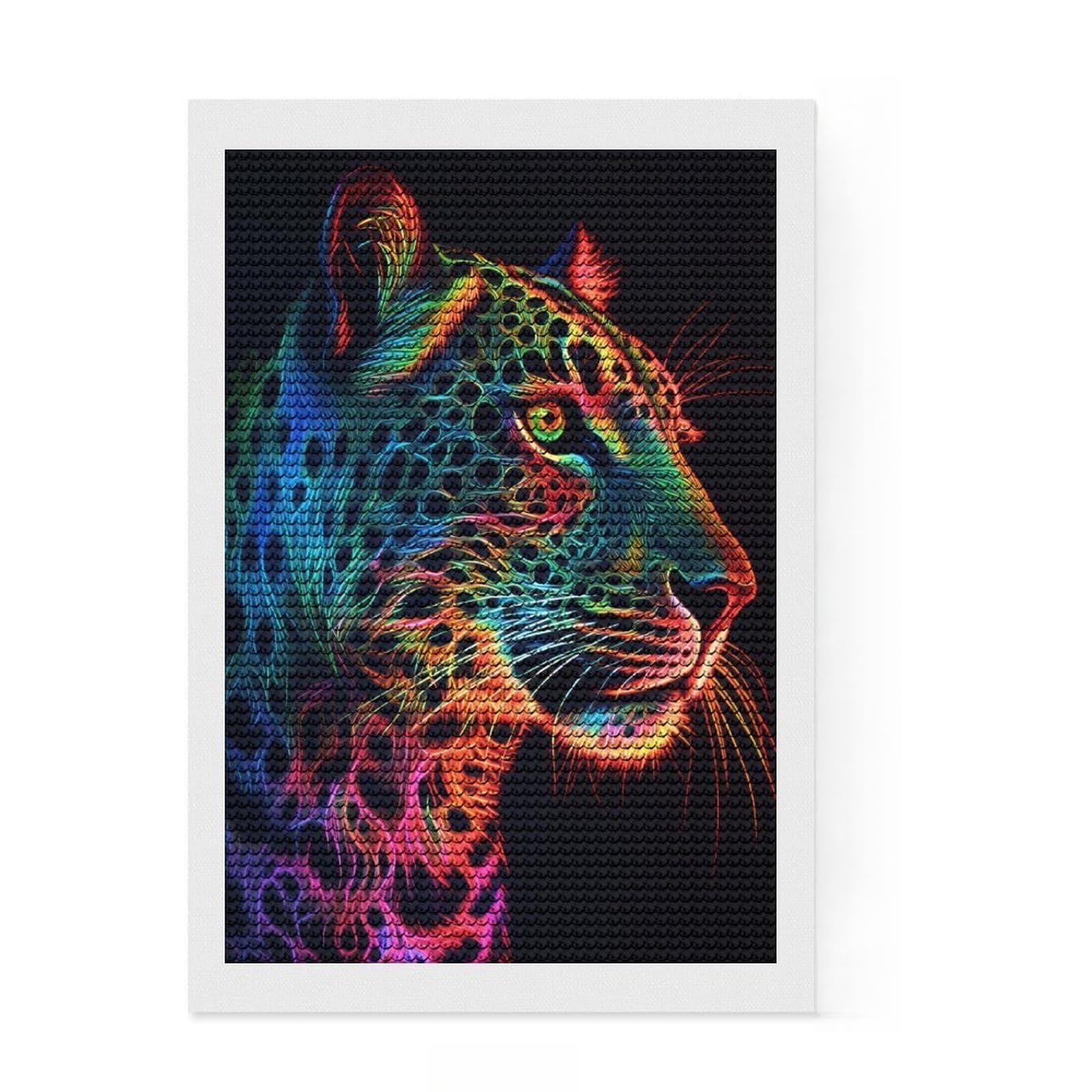 Junmoney Leopard Neon Diamond Painting Set 8"x12", Cosy Home Accent, for Creative Relaxation, Stress Relief Craft, Birthday Gift