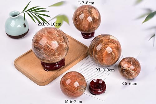 Miniatura 7 de AMOYSTONE Bola de cristal grande de piedra lunar naranja natural, bola de cristales curativos, bola de adivinación de piedra pulida, bola decorativa