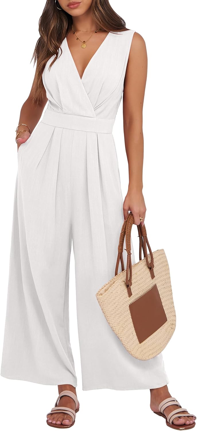 ANRABESS Women Jumpsuits Sleeveless V Neck Elegant Dressy Casual Backless One Piece Pants Romper 2025 Summer Outfits
