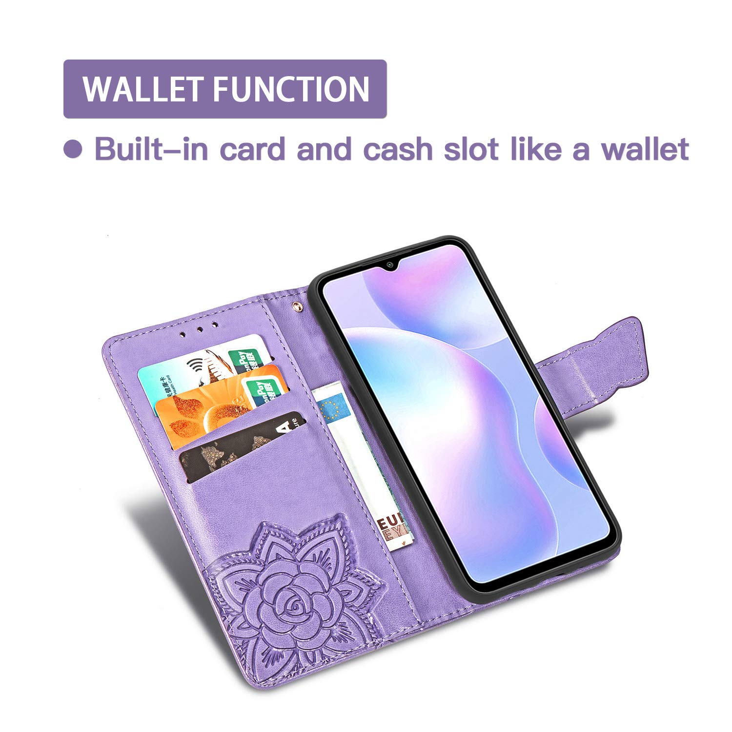 Custodia Portafoglio Per Oppo A9 2020/A5 2020 - Flip Pelle Con Slot Carte, Chiusura Magnetica, Viola Chiaro - Foto 12