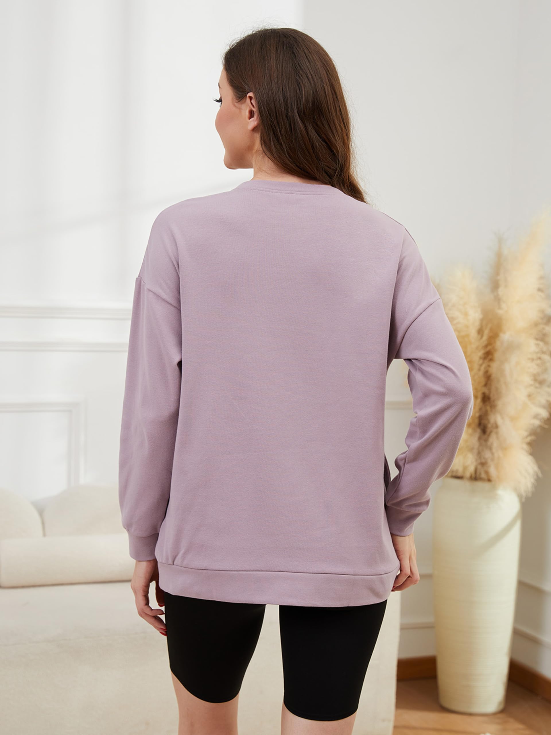Mujer Manga Larga Camiseta de Lactancia Casual Cremallera Invisible Sudadera para Lactancia Ropa de Maternidad con Bolsillo