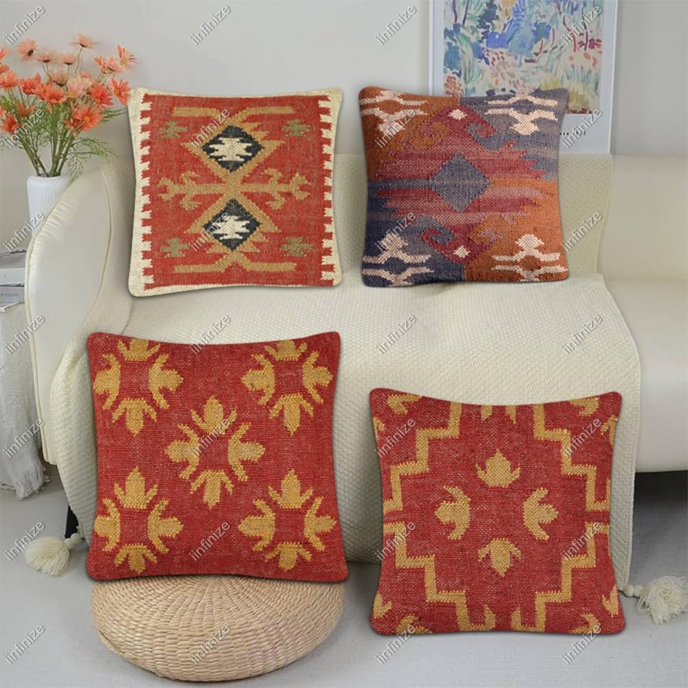 Housse de coussin en jute et laine style marocain 45,7 cm déco salon et jardin