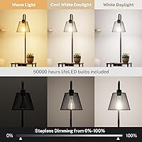 Vista 5 de Lámpara de pie con mesa, mesa auxiliar con puerto de carga USB y tomacorriente, moderna mesita de noche con luz de pie para sala de estar