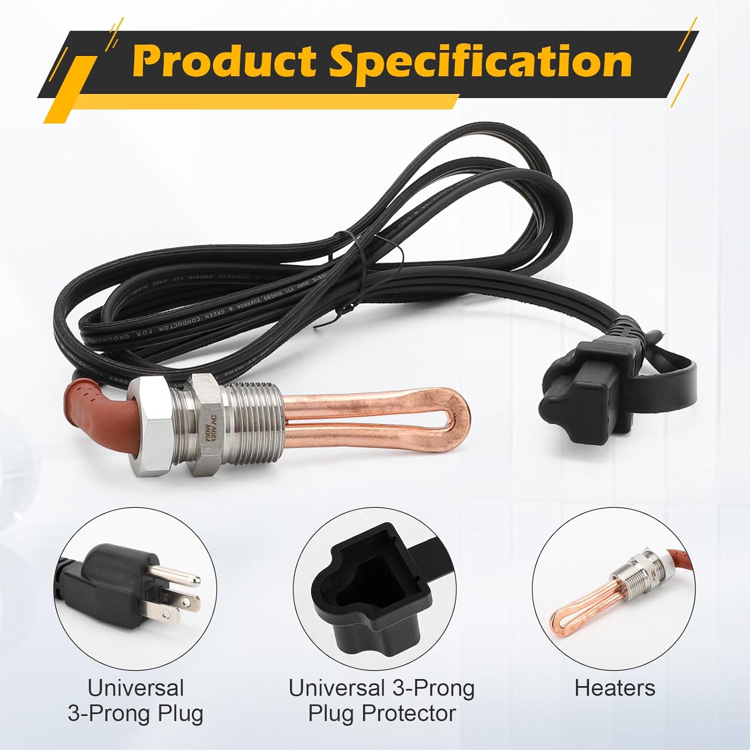 3500022 Engine Block Immersion Heater with Cover Cap for Cummins ISB, QSB/Paccar PX-6, PX-7 5.9L 6.7L - 3/4" NPT Thread /120 Volts/750 Watts