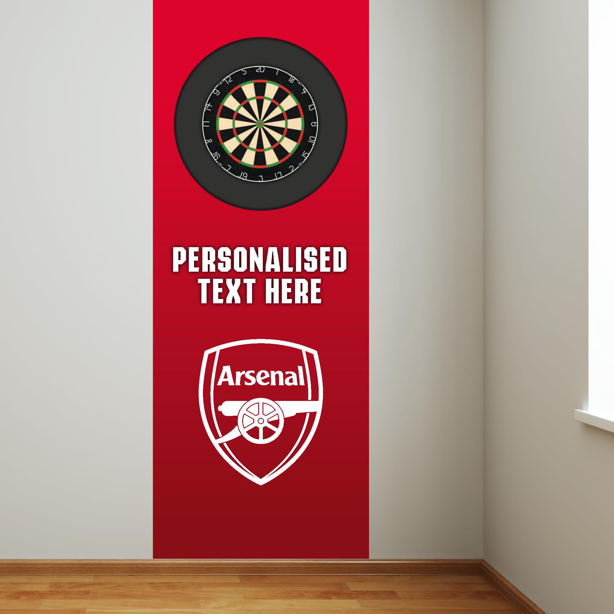 Arsenal FC Wall Sticker - Dart Board Backdrop with Personalised Text Wall Art (240cm height x 85cm width)