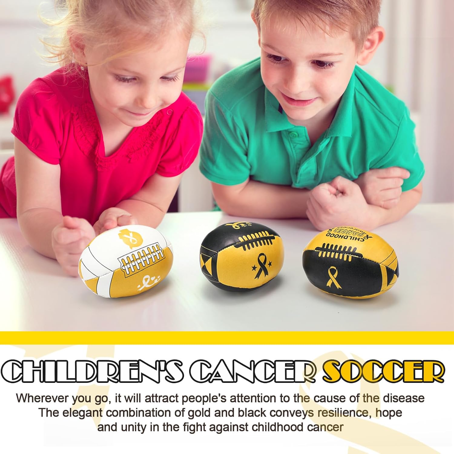 24 Pcs Mini Childhood Cancer Awareness Footballs Gold Ribbon Awareness Stress Balls Childhood Cancer Gift for Men Women Public Charity Activities Supplies