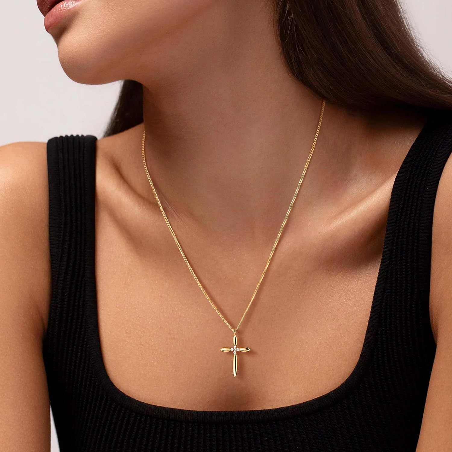 Valloey Rover Cross Necklace for Women,Dainty 14K Real Gold Plated Diamond Cubic Zirconia Cross Crucifix Faith Pendant Necklace Trendy Christian Easter Basket Essentials Stuffers Religious Jewelry Gifts for Women Mom - Image 2
