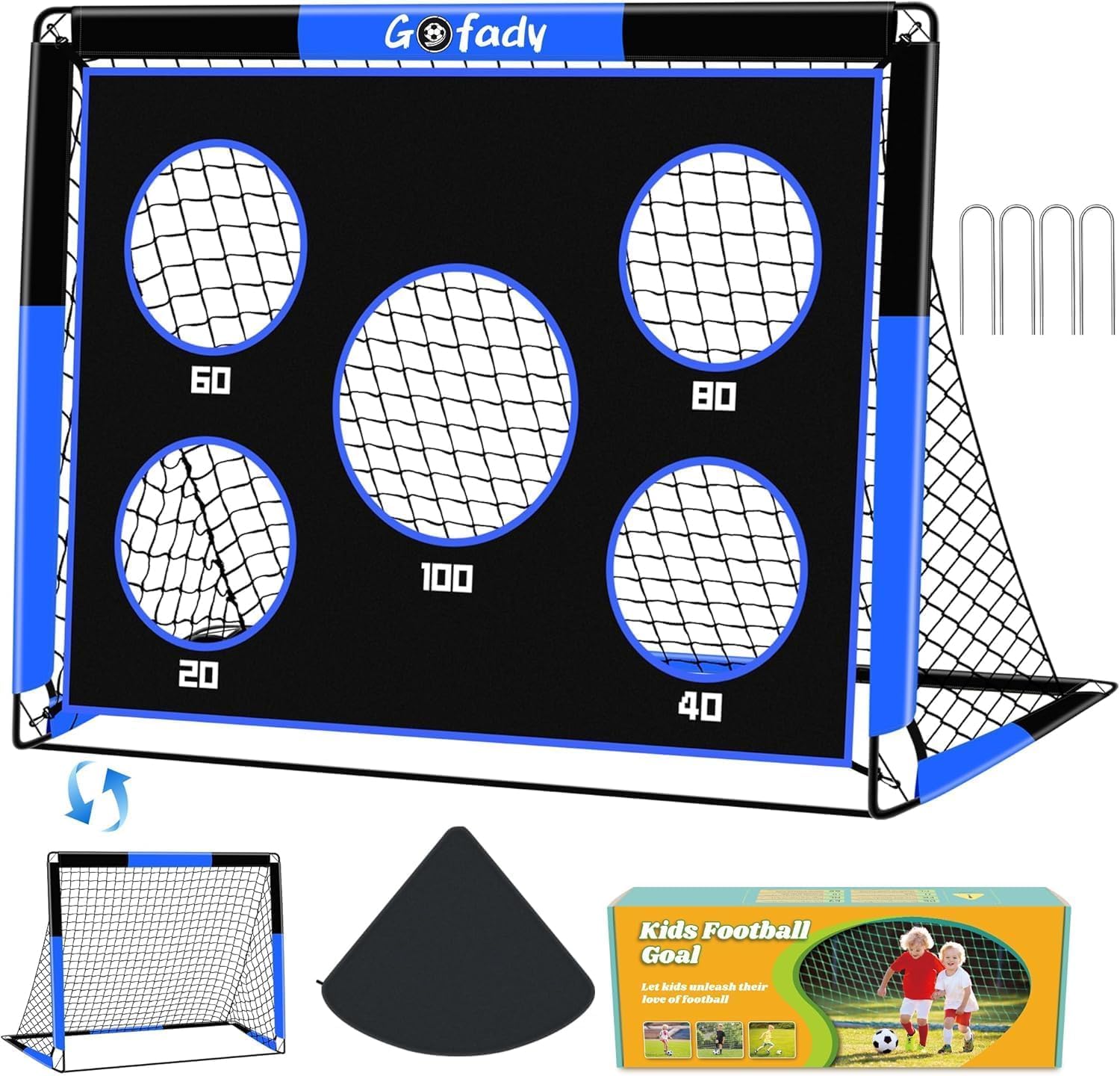 2-in-1 Fußballtor für Kinder, 150 * 120cm, Tragbares & Stabiles Fussballtore mit 5 Zielbereichen, 4 Erdanker und 1 Tragetasche, Stabil für Garten, Park, Strand