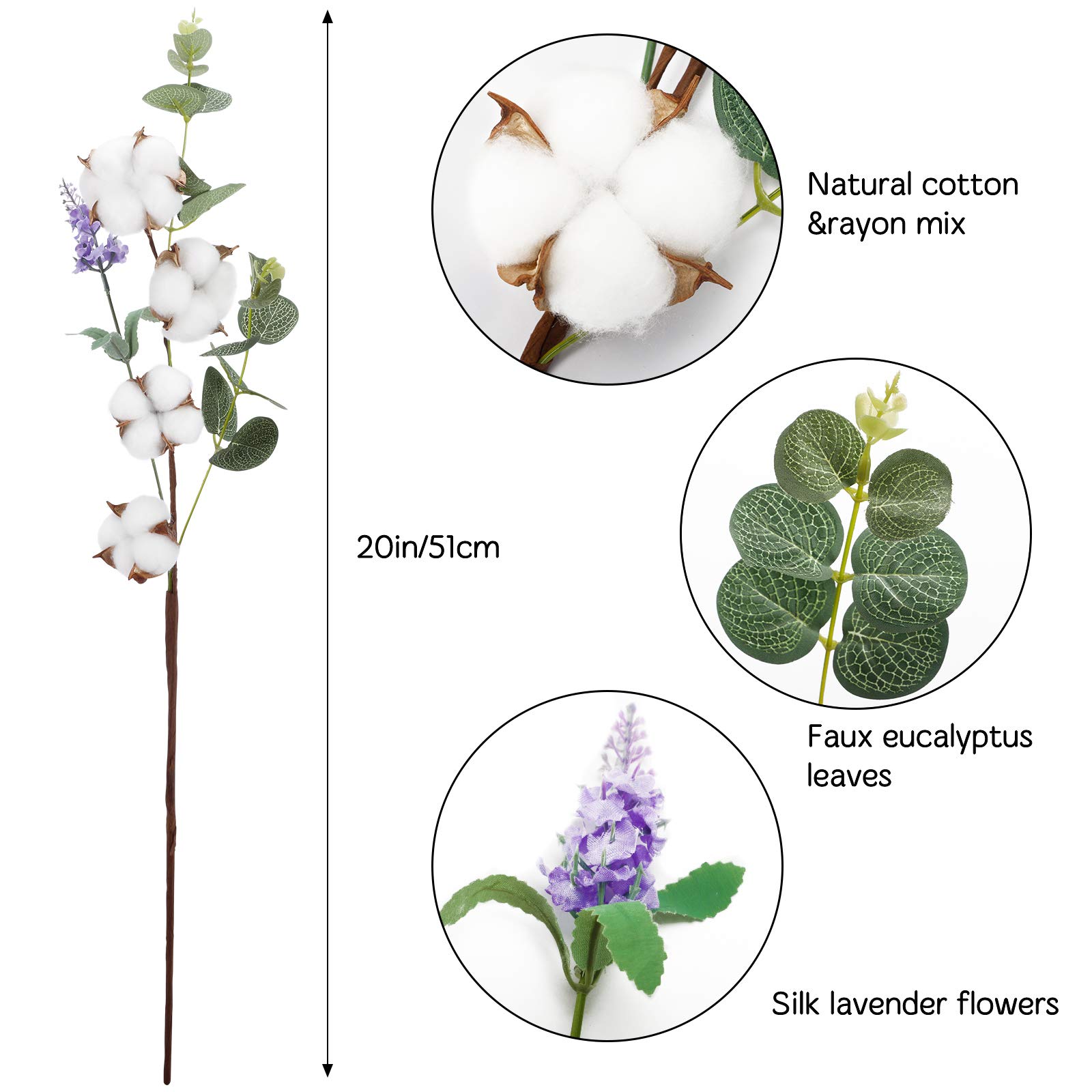 Buy Ageomet 6pcs 20Inch Farmhouse Cotton Flowers, Faux Cotton Stems Arrangements for Home Decor