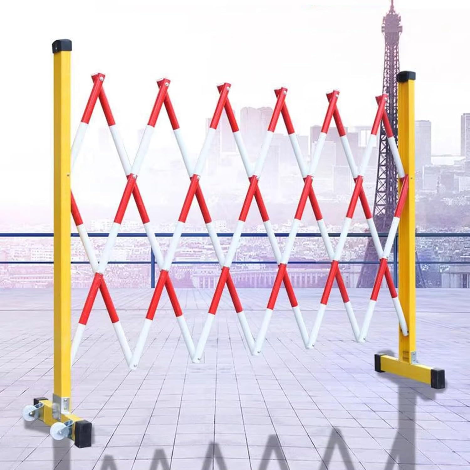 拡張可能な金属製バリアー - 組み立て簡単安全フェンス、キャスター付き、調節可能な交通管制道路、ガレージ、ドライブウェイ、格納式シザ