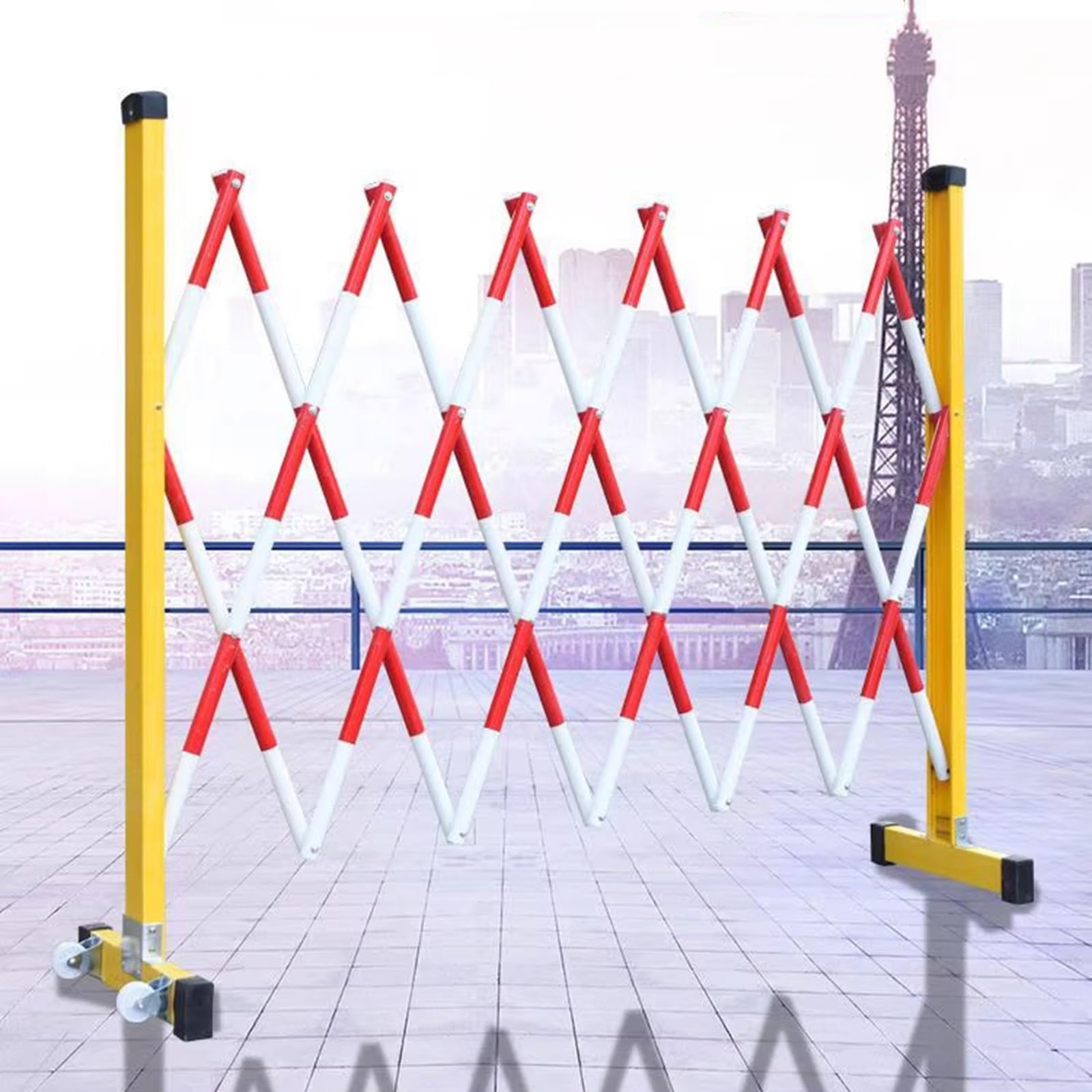 Barrera metálica Extensible - Barrera de Seguridad Enrollable fácil de Instalar, Valla de tráfico Ajustable para garajes, entradas de Obra (roja y Blanca, 1,2 x 3 m)