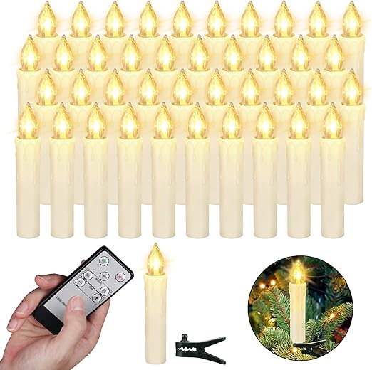 40 Velas LED para Árbol de Navidad, Inalámbricas Con Temporizador, Parpadeo, Regulables - Decoración para Halloween, Cadena de Luces Sin Cable