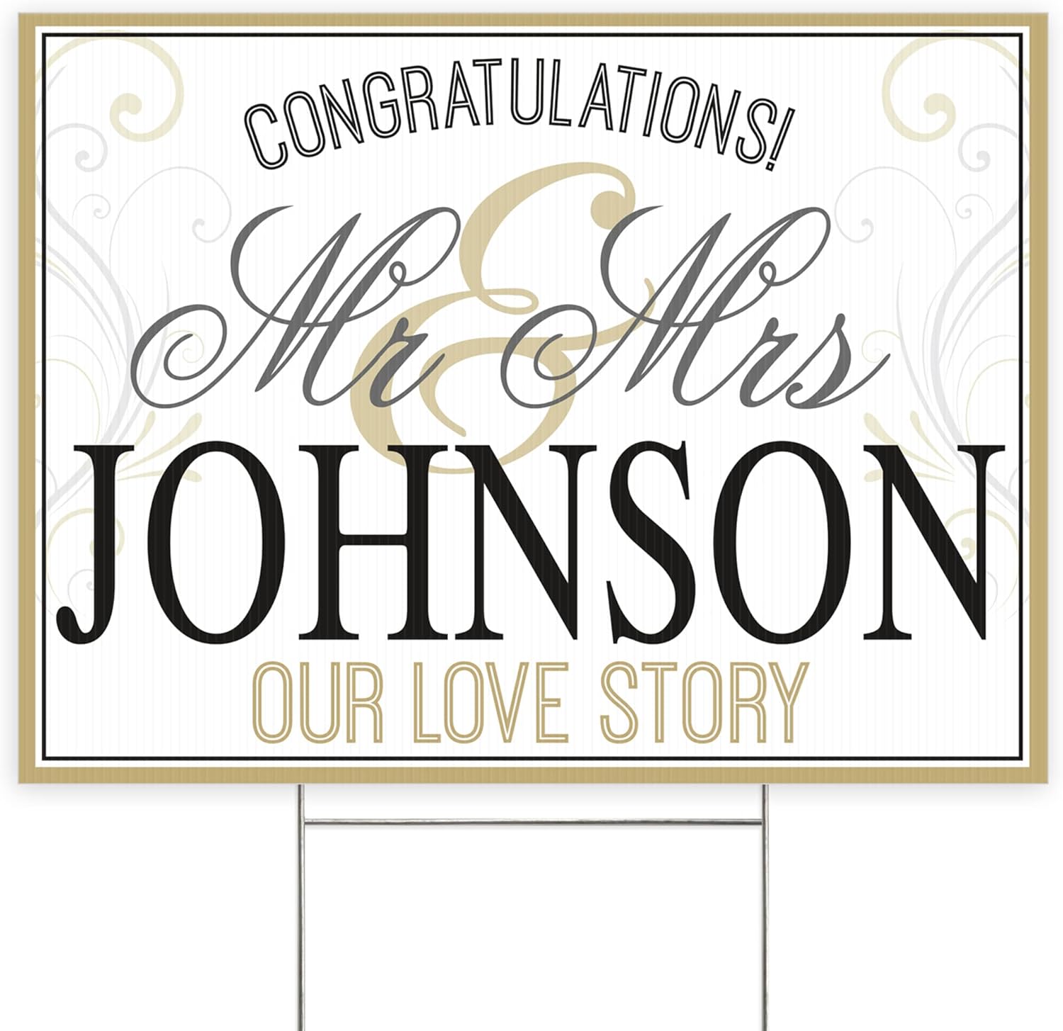Let's Make Memories Personalized Wedding Yard Sign - Outdoor - Garden - Wedding Reception - Large 18x24" Custom Sign with Metal Stake - Mr & Mrs - 2-Sided Printing