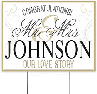 Let's Make Memories Personalized Wedding Yard Sign - Outdoor - Garden - Wedding Reception - Large 18x24" Custom Sign with Metal Stake - Mr & Mrs - 1-Sided Printing