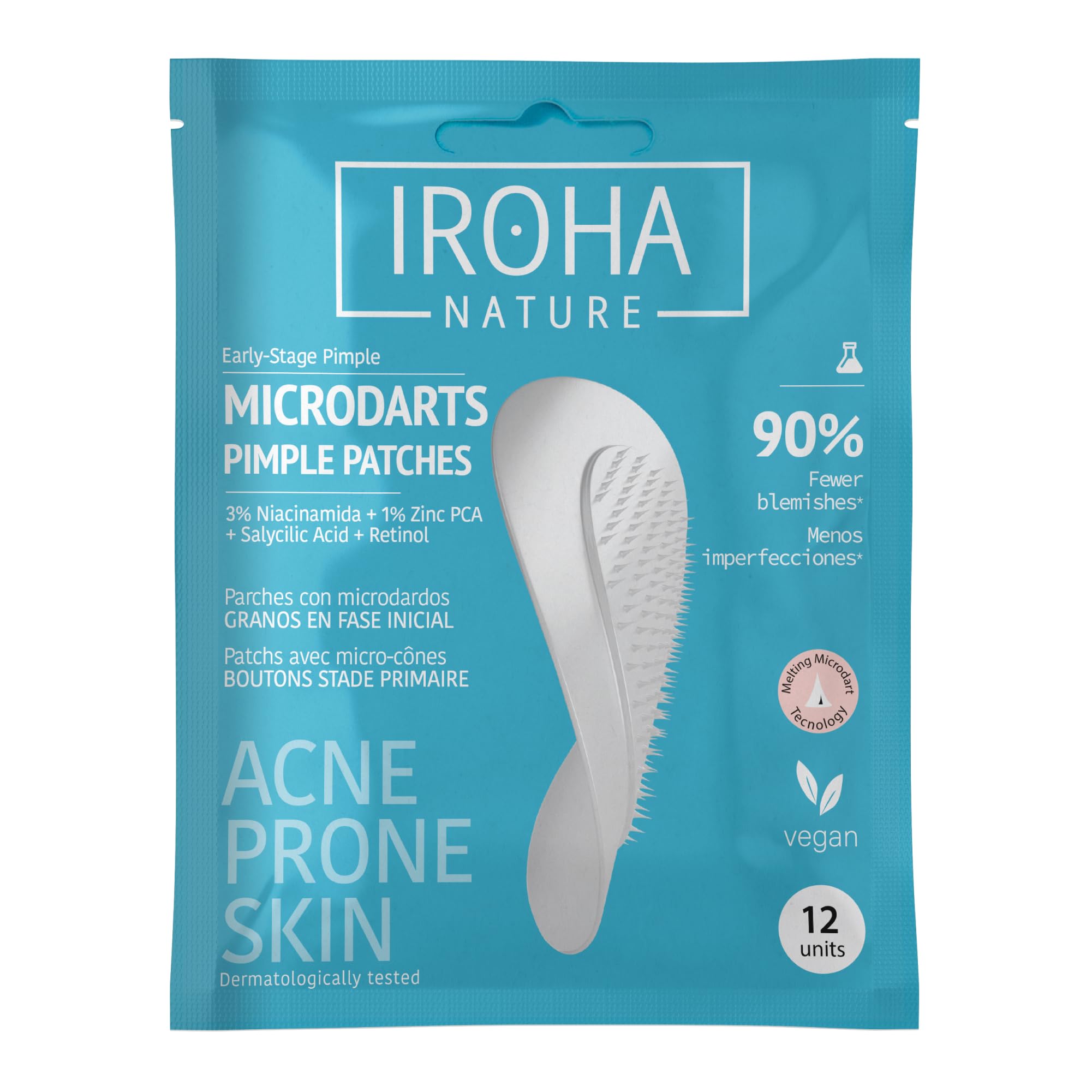 Iroha Nature - Parches para Granos con Ácido Salicílico, Árbol de Té y Centella Asiática, reduce los granos en 8h. Parches para acné (18 unidades). — view 12