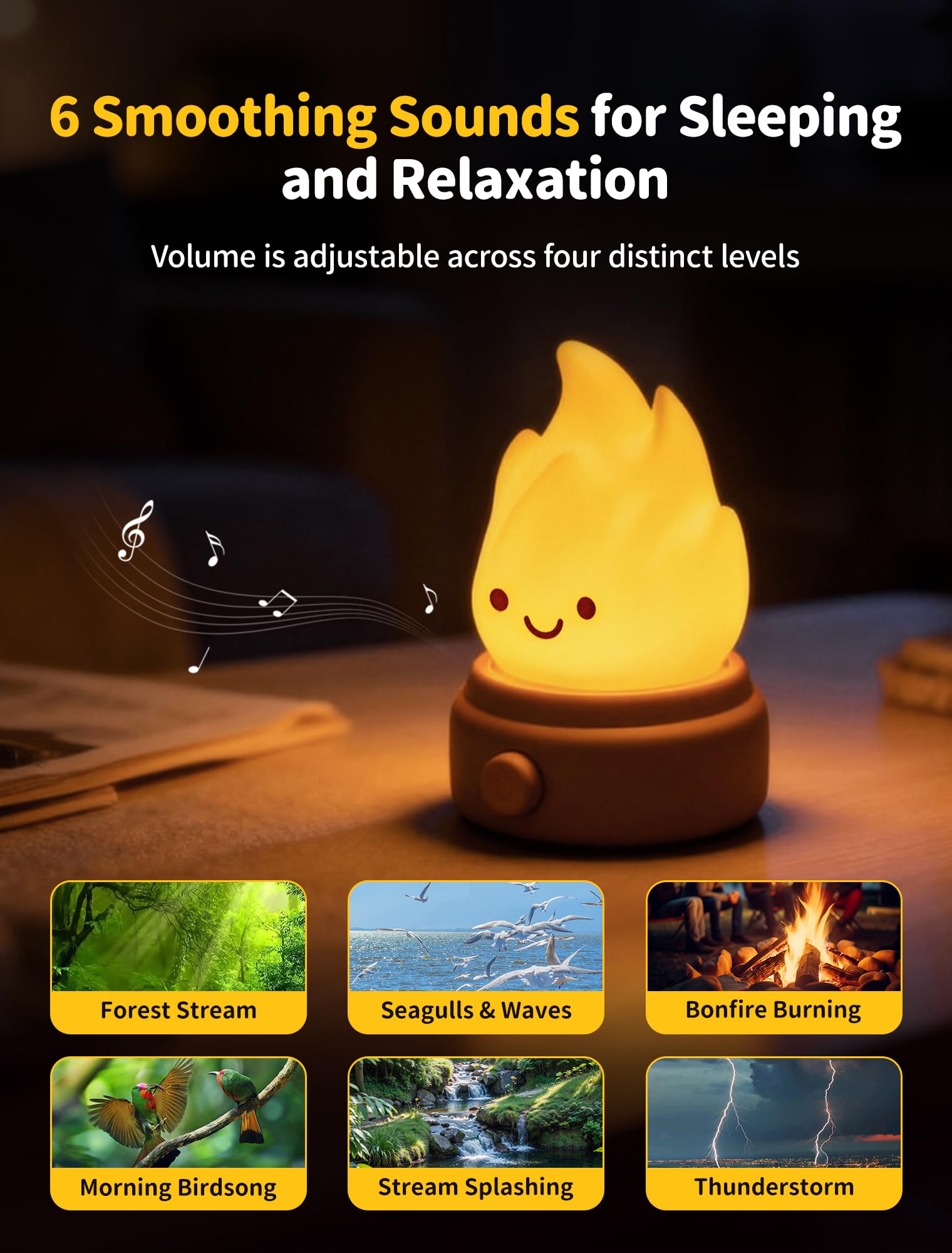 2026 Upgrade Campfire Night Light with White Noise Portable Desk Lamp Cute Silicone Flame Lights Flameless Candles Lamps — view 3