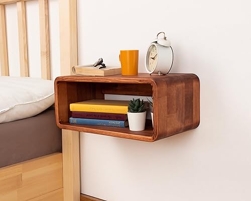 Miniatura 7 de Floating Nightstand Wooden, Bedside Tables, Nightstand Shelf, Handmade, Wall Mounted Bedside Shelf, Minimalist and Unique Style (Paris)