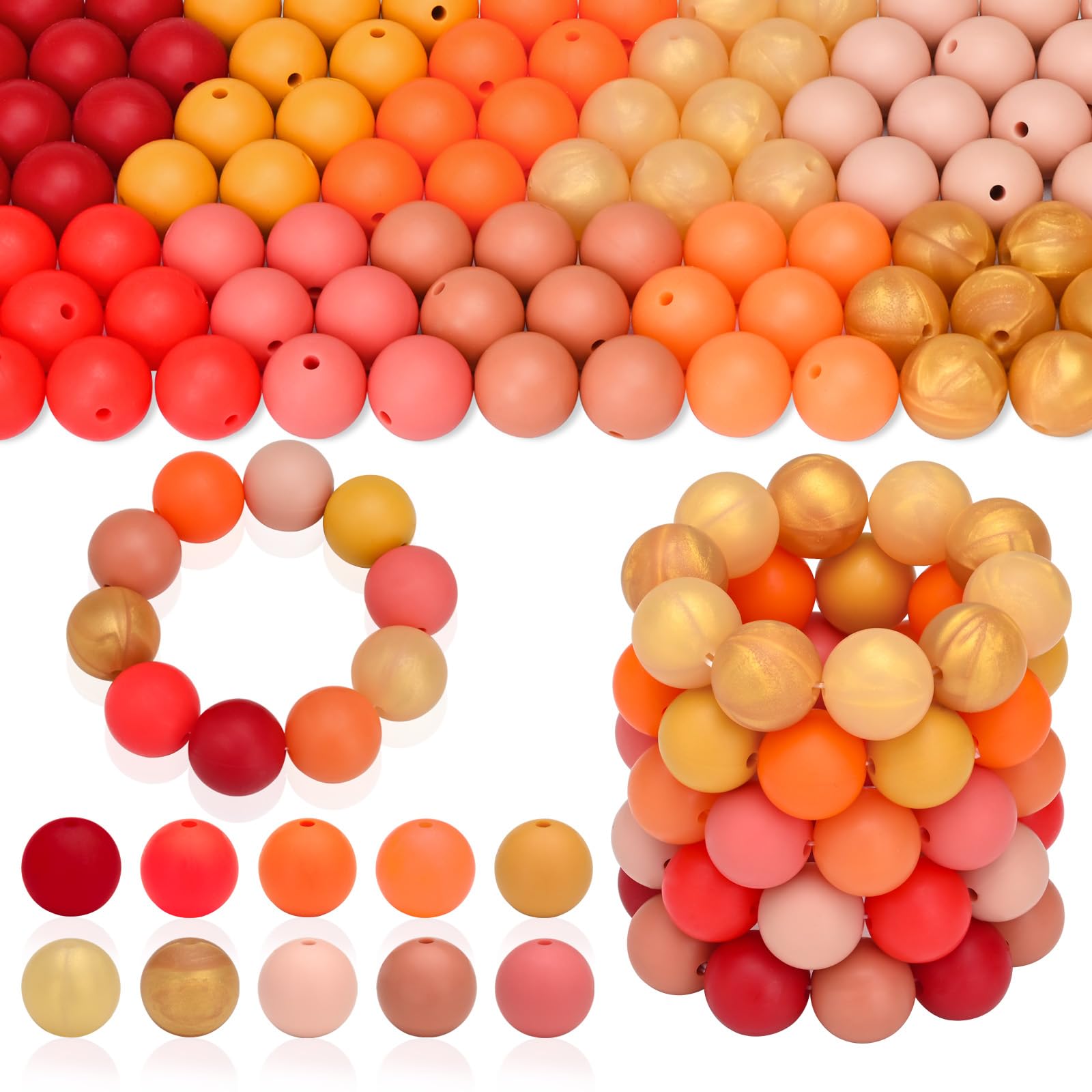 U-LIAN 150Pcs Bulk 15mm Silicone Beads for Keychain Making, Mix Color 15mm Beads for Pens and Bracelet Making Red Terracotta