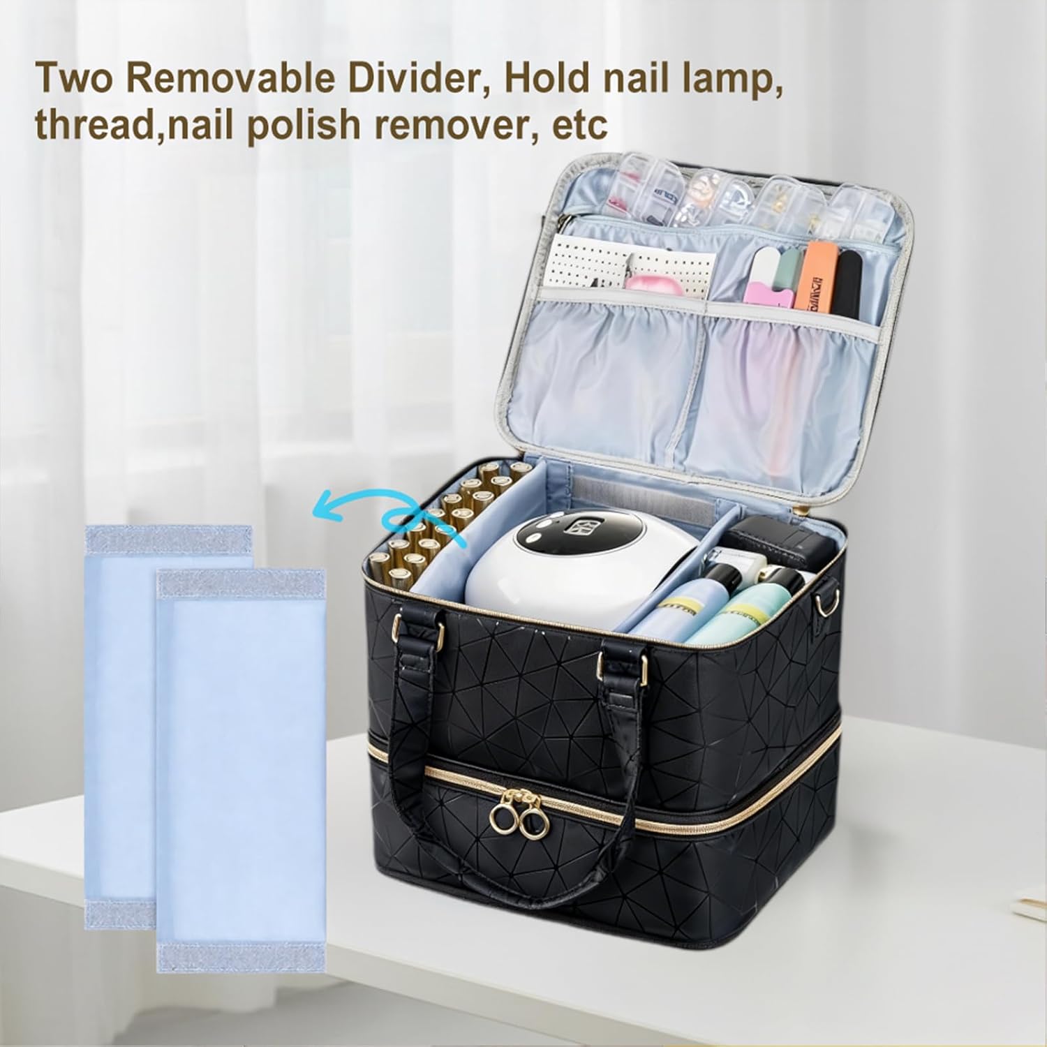 Nail Polish Organizer Bag Holds 84 Bottles, 3 Layers Detachable Nail Kit Storage Case, Portable Nail Supplies Kit Organizer Carrying Case for Gel Polish and Manicure Tools(Black)