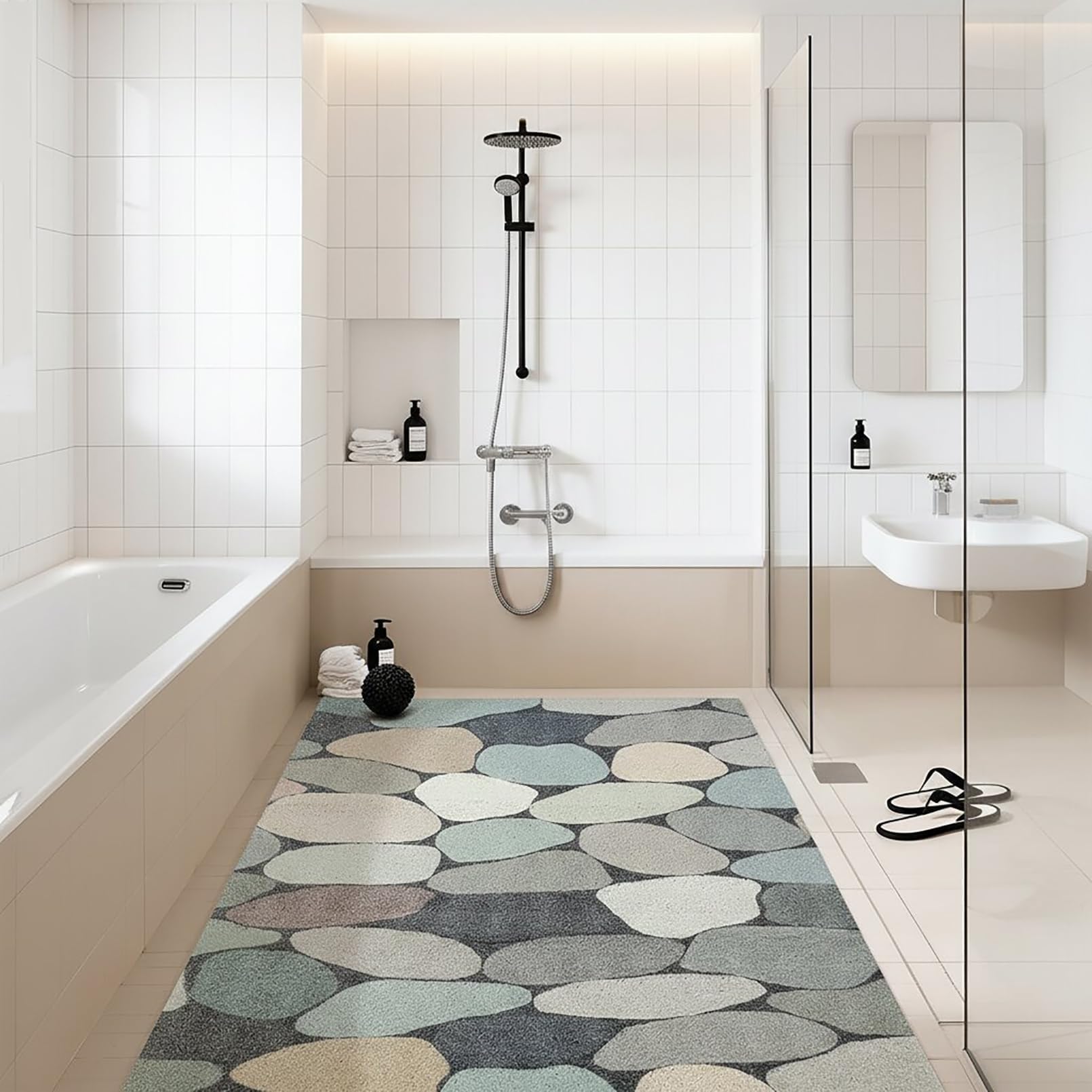 Tapis de Douche antidérapant 80x120 CM Tapis Douche antidérapant de Style Moderne en PVC Doux et Confortable avec Trous de Drainage, Haute perméabilité à l'eau, adapté aux Zones humides