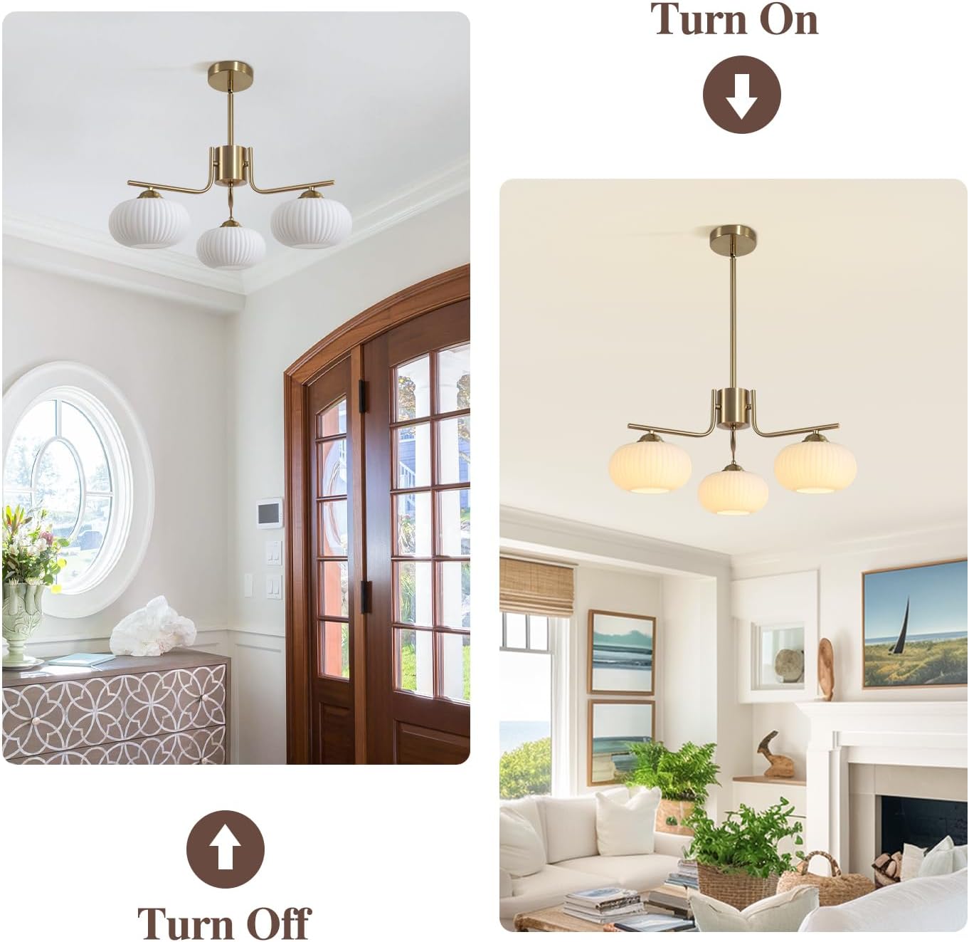 KCO Lighting 3 Light Milk Glass Chandelier Gold Sputnik Ceiling Light Fixture Frosted Glass Globe Chandelier Modern Dining Room Ceiling Pendant Light Fixture