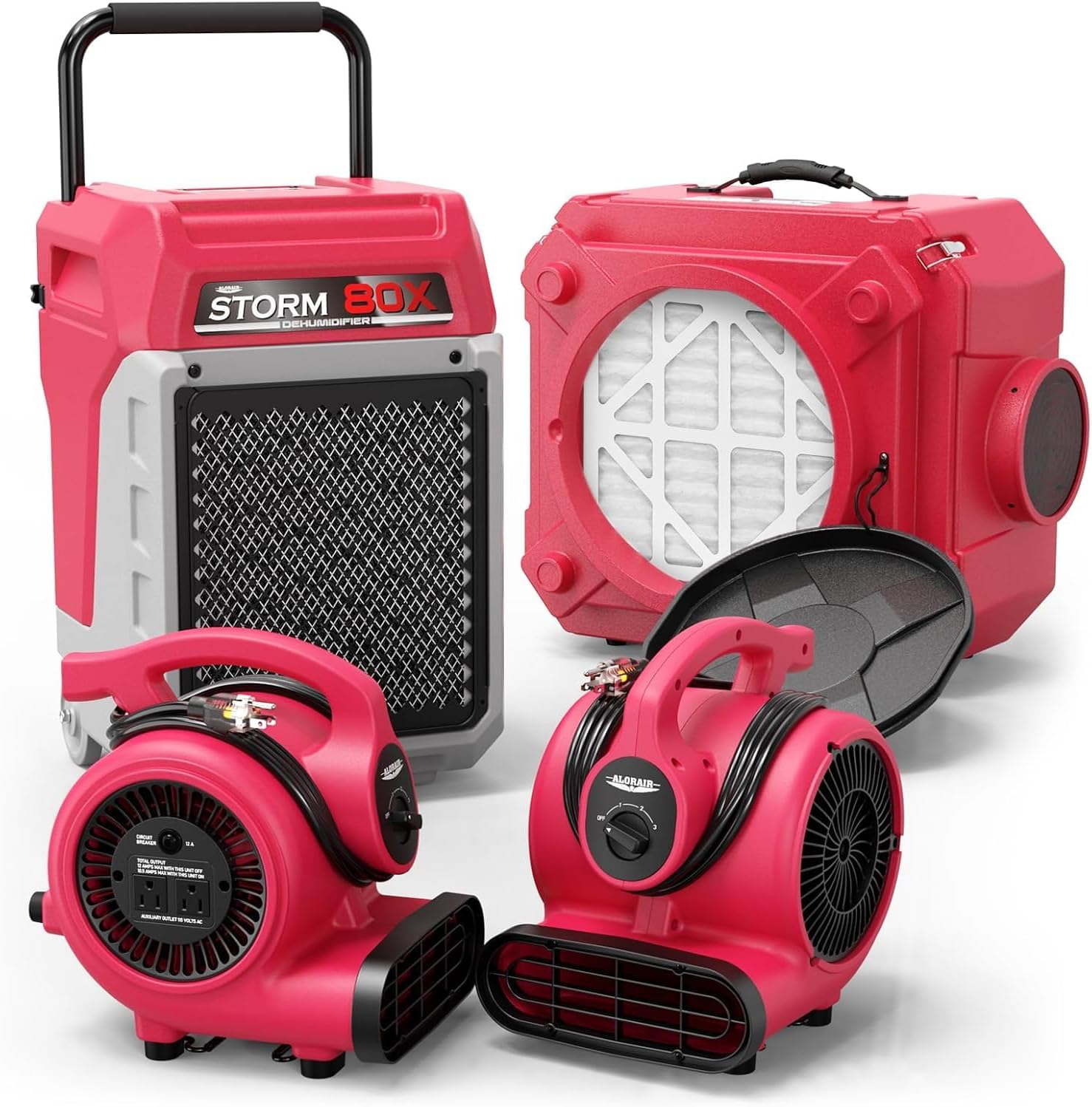 ALORAIR Water Damage Restore Pack with Commercial Dehumidifier, HEPA Air Scrubber, Air Movers for Flood Repair, Winter Storm Moisture Remove, Basement, Industrial Usage.